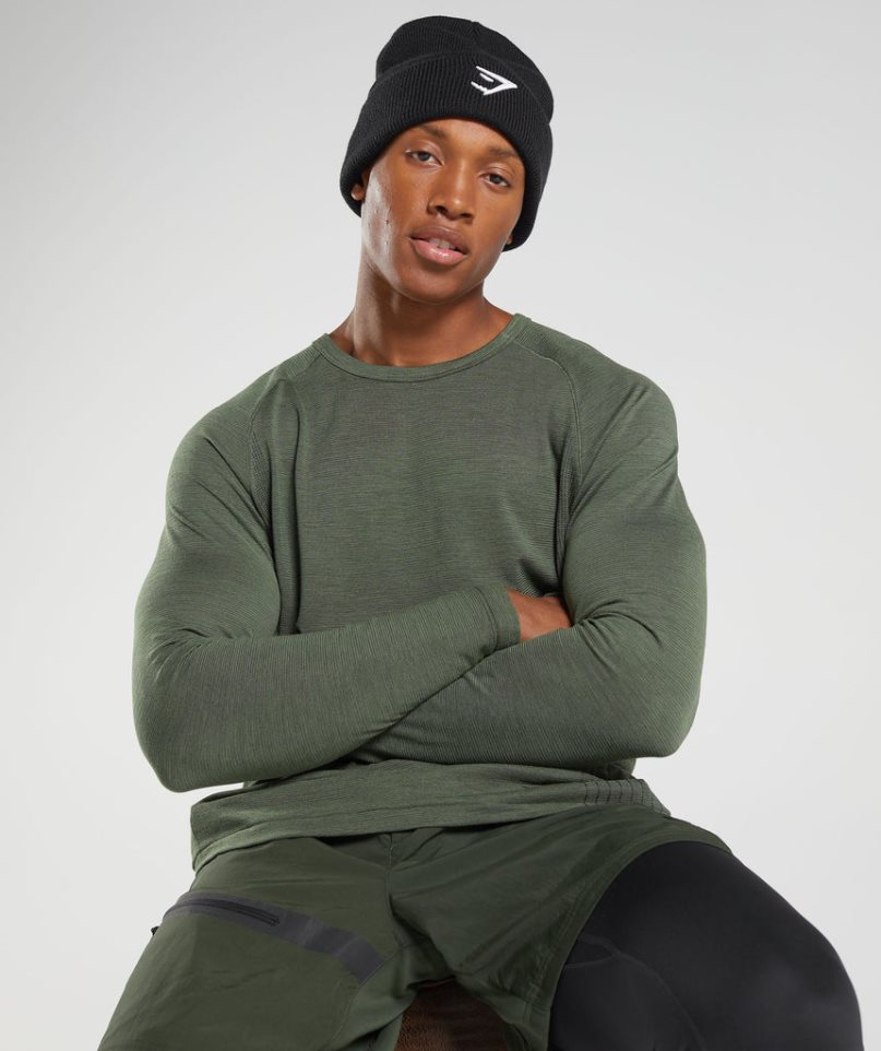 Men's Gymshark Retake Seamless Long Sleeve T-Shirts Olive | CA 8AD576